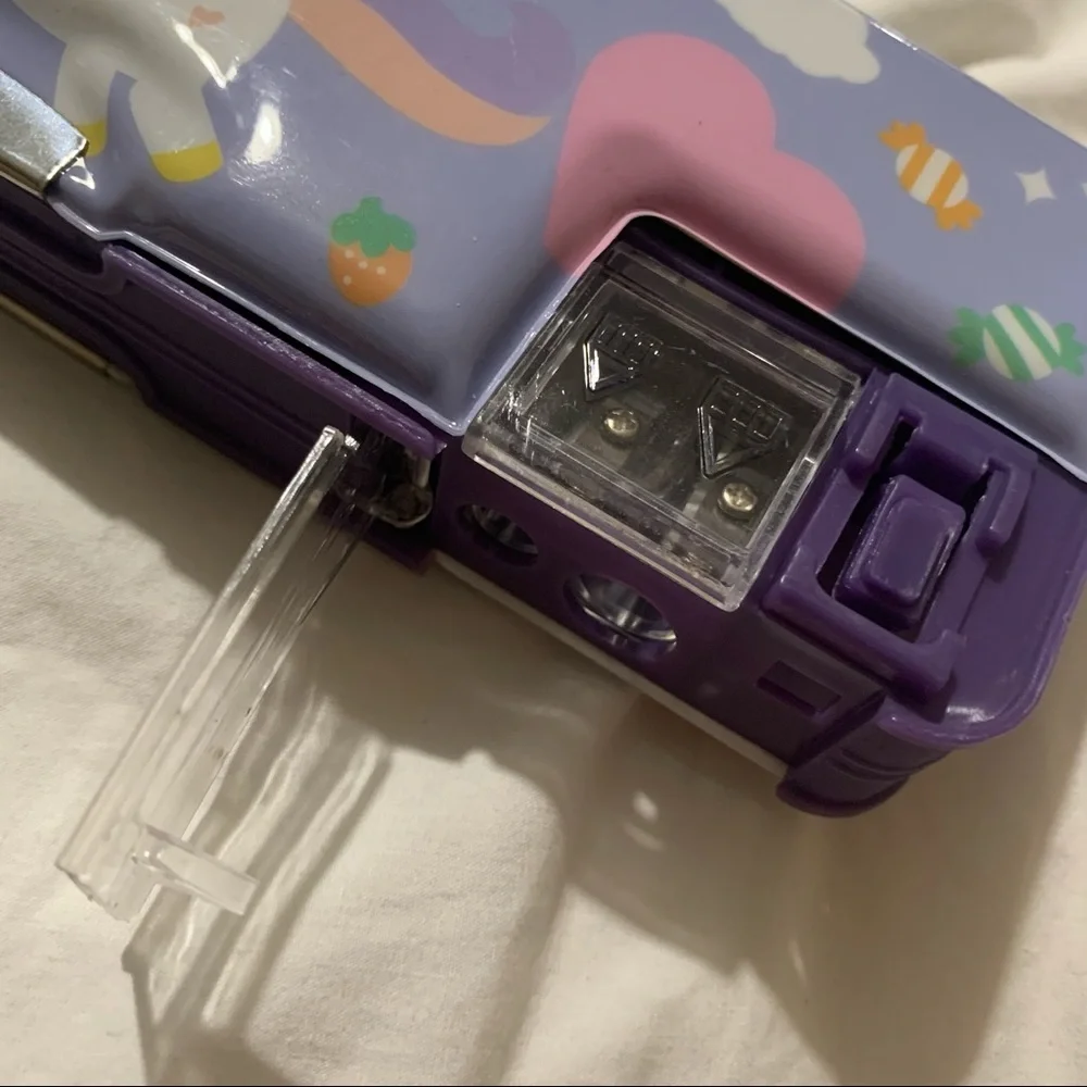 Y2K Inspired Purple Unicorn Double-Sided Hard Pencil Case with Sharpener